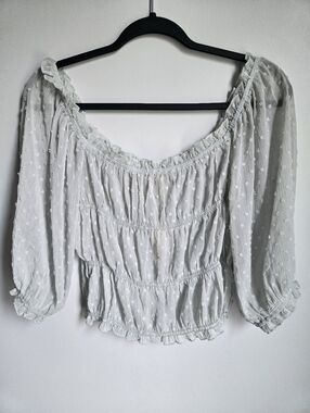 New HEM & THREAD Light Sage Swiss Dot Peasant Top